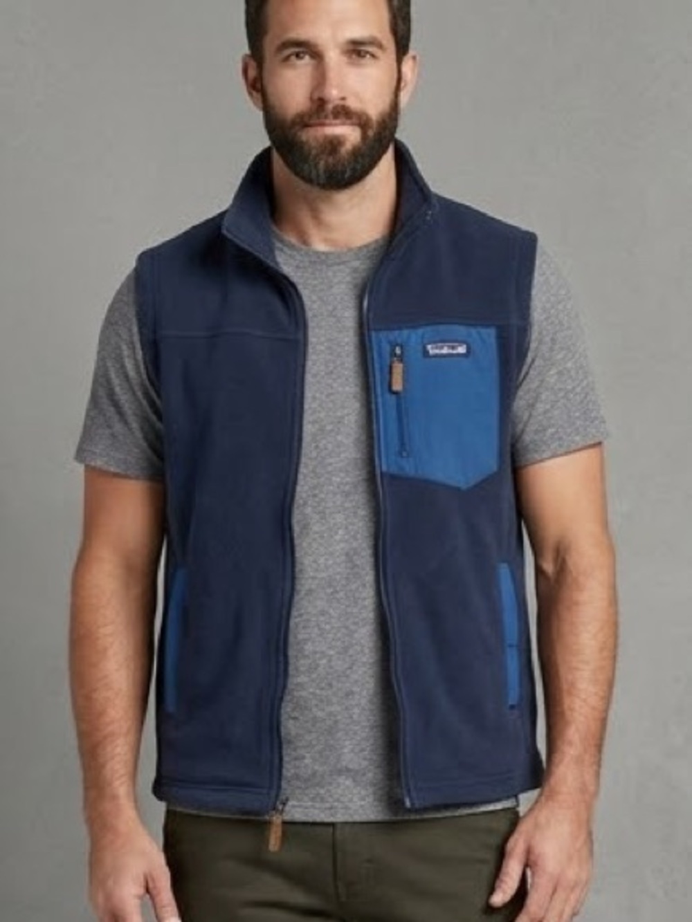 Men's Navy Fleece Vest with Contrast Chest Pocket - Unbranded